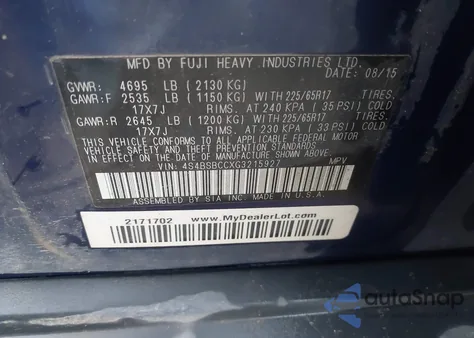 2016 Subaru Outback 2.5I Premium z USA, uszkodzony, nr VIN 4S4BSBCCXG3215927